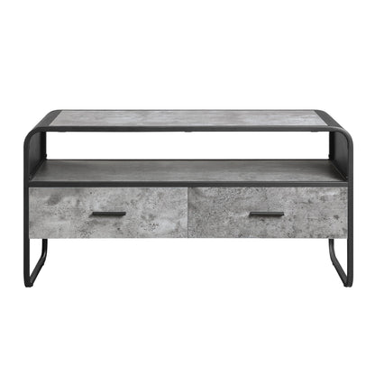 Raziela TV Stand & Storage by HouseOfZazla, black metal frame with concrete gray cabinets on Tampa Home & Garden Store
