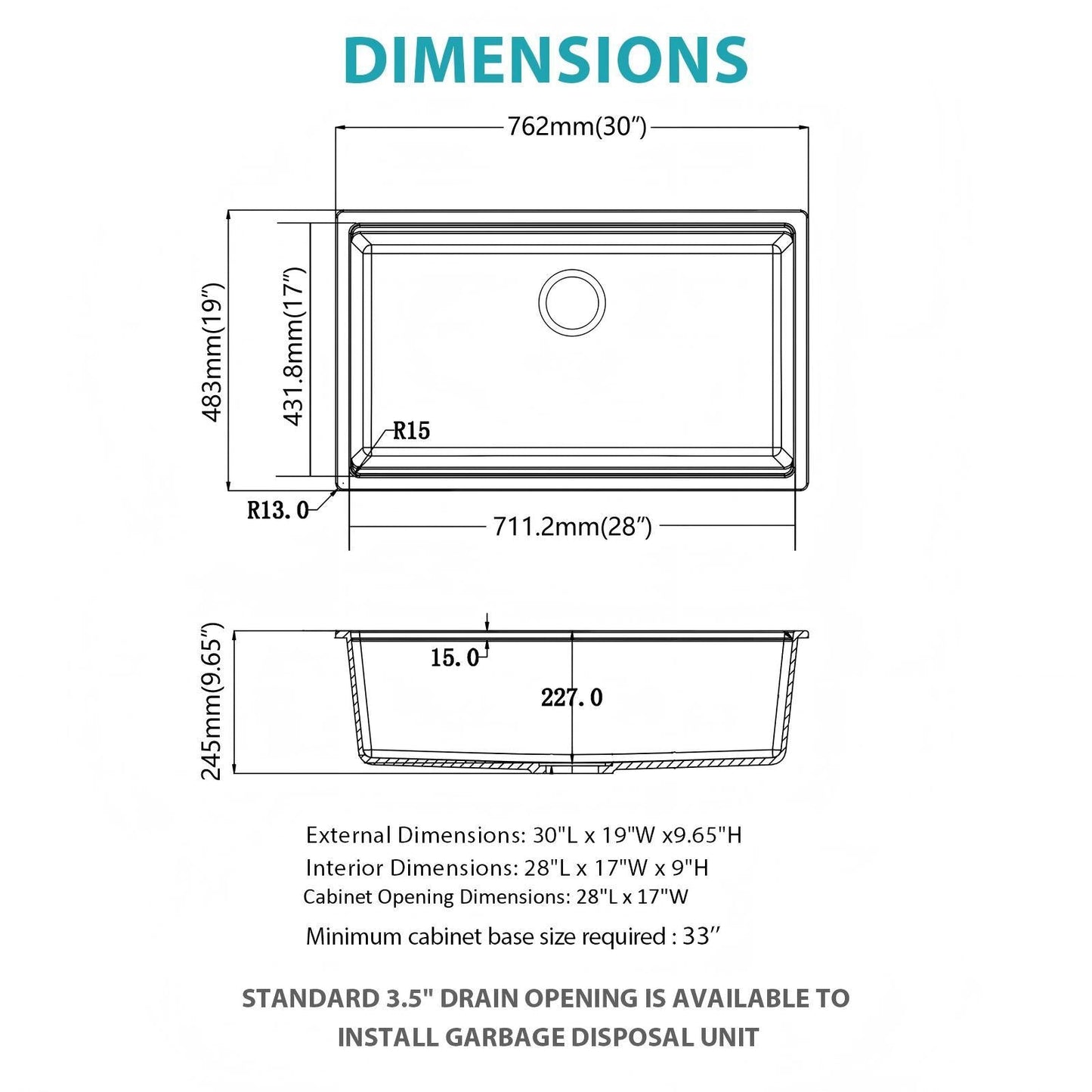 Quartz composite undermount kitchen sink with single bowl workstation by HouseOfZazla dimensions on Tampa Home & Garden Store