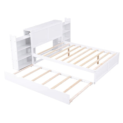 White storage platform bed with pull-out shelves and trundle, by Unique Piece Furniture on Tampa Home & Garden Store