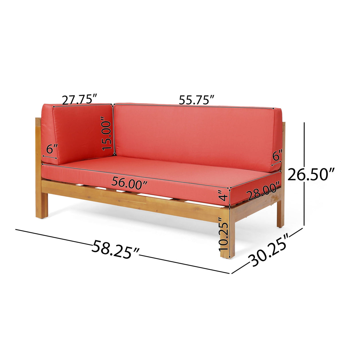 Brava X Back Corner Bench with Coffee Table Red 2-piece HouseOfZazla wooden frame on Tampa Home & Garden Store