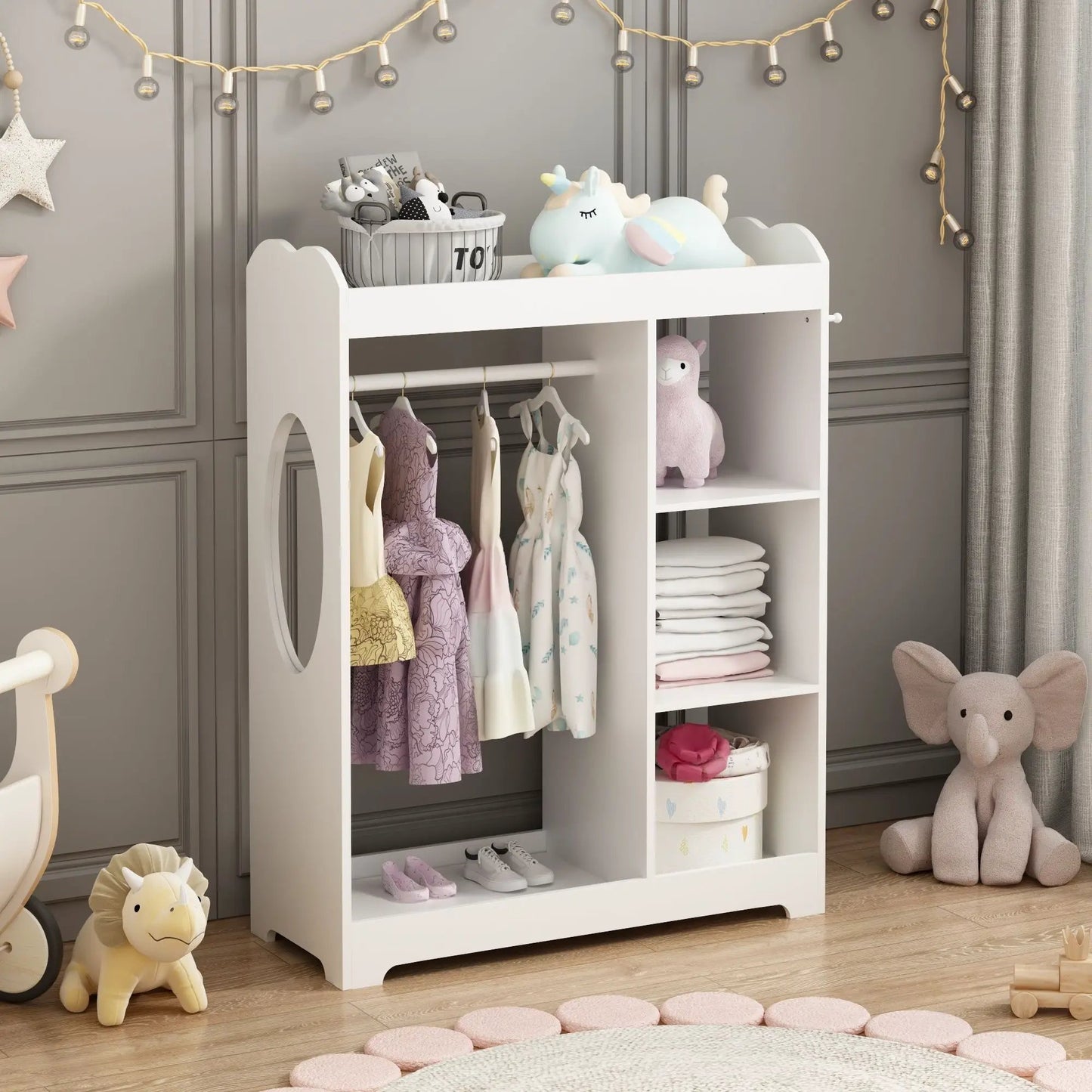 Dress Up Storage with Mirror and Hooks White