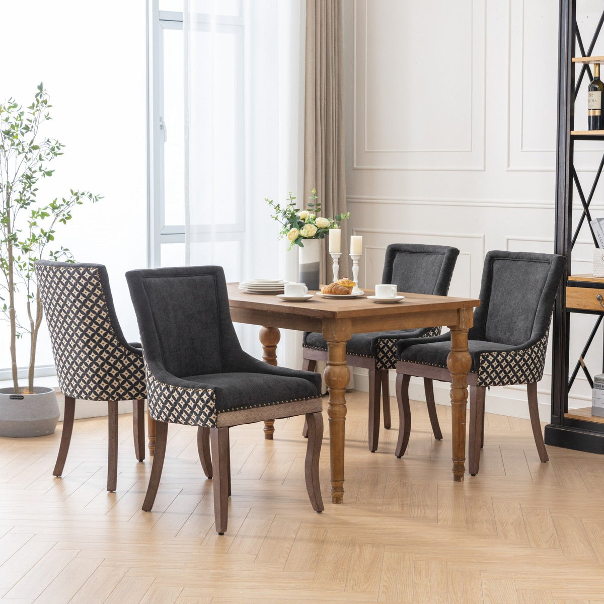 Ultra Side Dining Chair Set with solid wood legs in dark charcoal fabric on Tampa Home & Garden Store