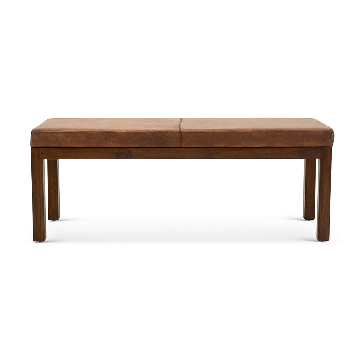 Antique brown upholstered bench with solid wood frame and dark legs HouseOfZazla on Tampa Home & Garden Store