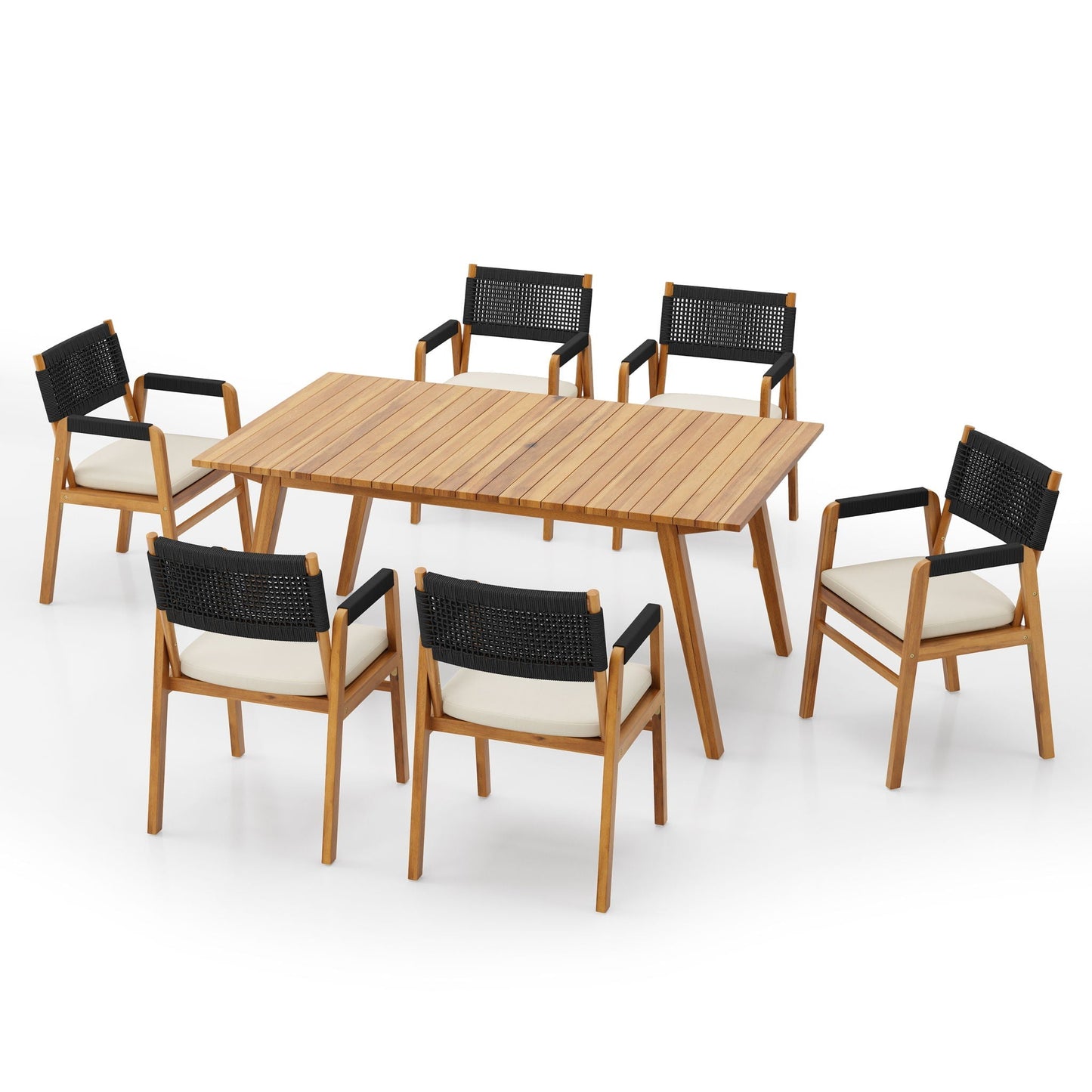Outdoor 7 Piece Acacia Dining Set With Chairs