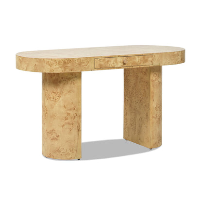 Oval Burl Wood Computer Desk with single drawer in light brown veneer by HouseOfZazla on Tampa Home & Garden Store