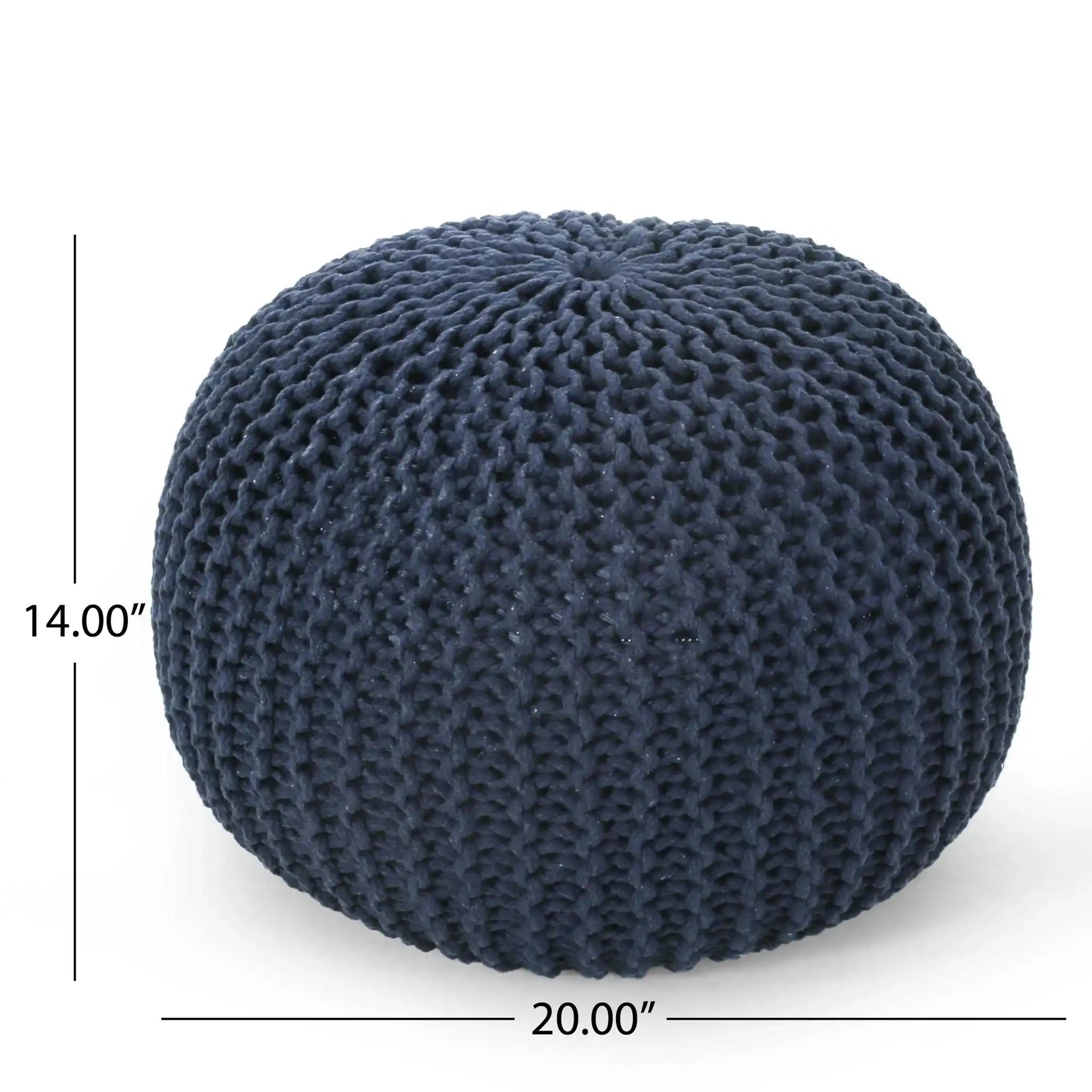 Bordeaux knitted cotton round pouf ottoman navy 20-inch diameter HouseOfZazla on Tampa Home & Garden Store