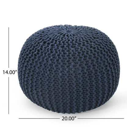 Bordeaux knitted cotton round pouf ottoman navy 20-inch diameter HouseOfZazla on Tampa Home & Garden Store