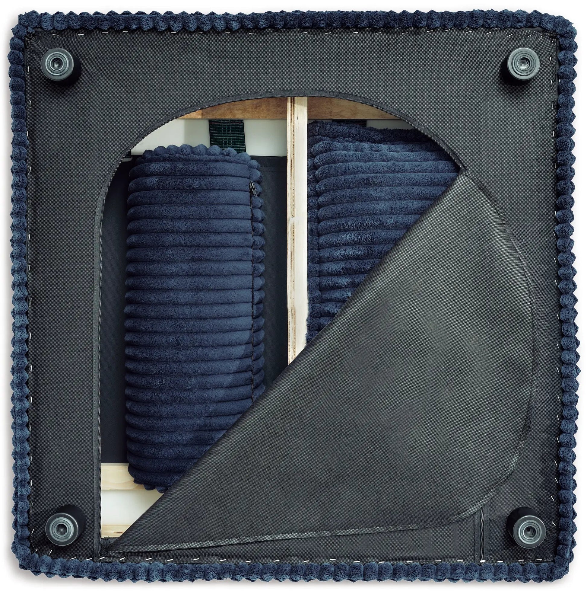 Bales Sectional by Unique Piece Furniture navy blue plush cushions with rope trim on Tampa Home & Garden Store