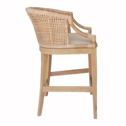 Casual Rattan Counter Stool With Solid Wood Legs