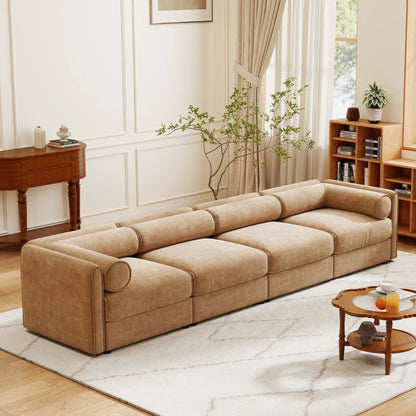 Stylish Sofa With Storage Seat And Cylindrical Backrest beige fabric on Tampa Home & Garden Store
