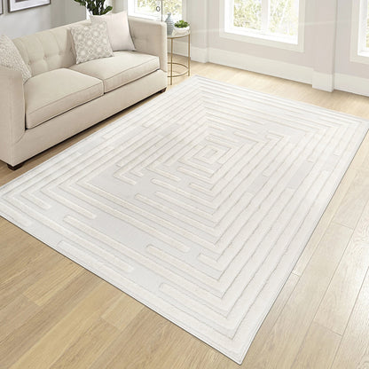 High Low Striped Rug with Geometric Cream Style, cream textured pile for living rooms on Tampa Home & Garden Store