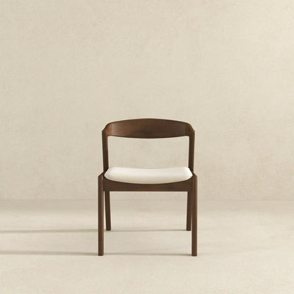 Dakota mid-century dining chair set of 2 in dark wood with white upholstered seats on Tampa Home & Garden Store