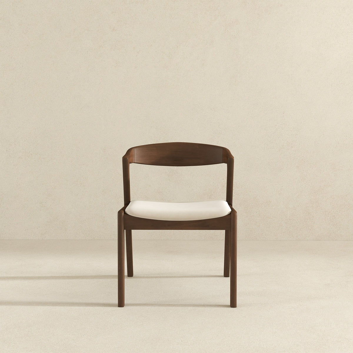 Mid-Century Modern dining chair set of 2 in dark brown solid wood with white cushions on Tampa Home & Garden Store