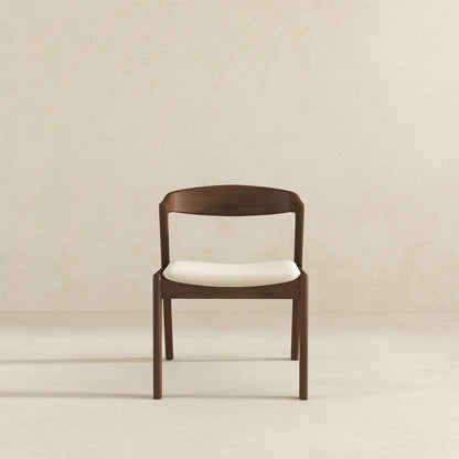 Mid-Century Modern dining chair set of 2 in dark brown solid wood with white cushions on Tampa Home & Garden Store