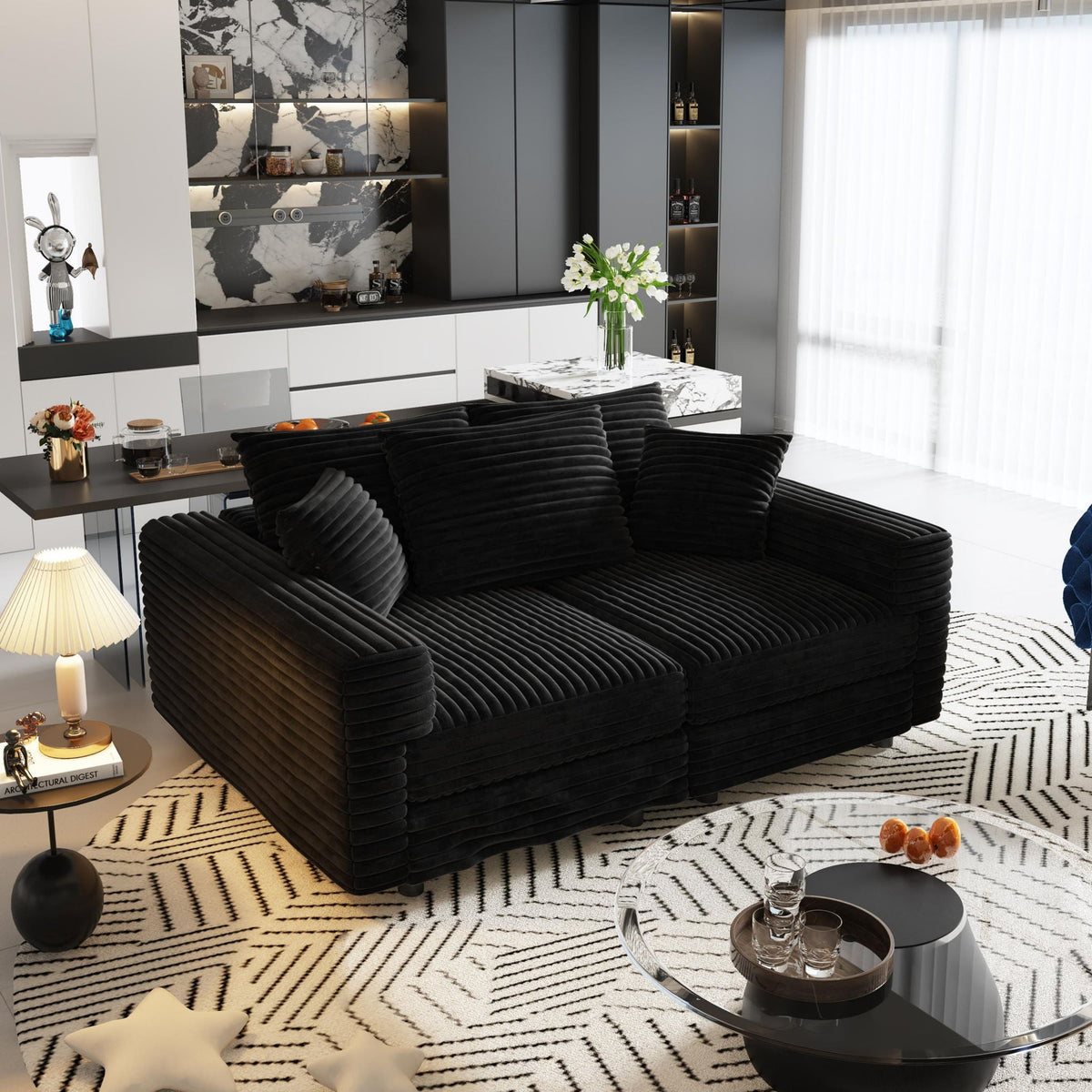 Deep Seat Sofa Bed With Ottoman and Soft Pillows