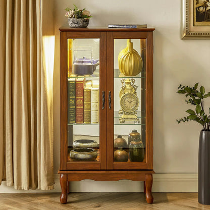 Curio cabinet lighted display with adjustable shelves, mirrored back and glass doors on Tampa Home & Garden Store