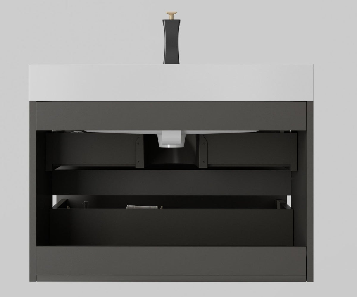 Alice bathroom vanity with sink, white countertop, black base, HouseOfZazla on Tampa Home & Garden Store