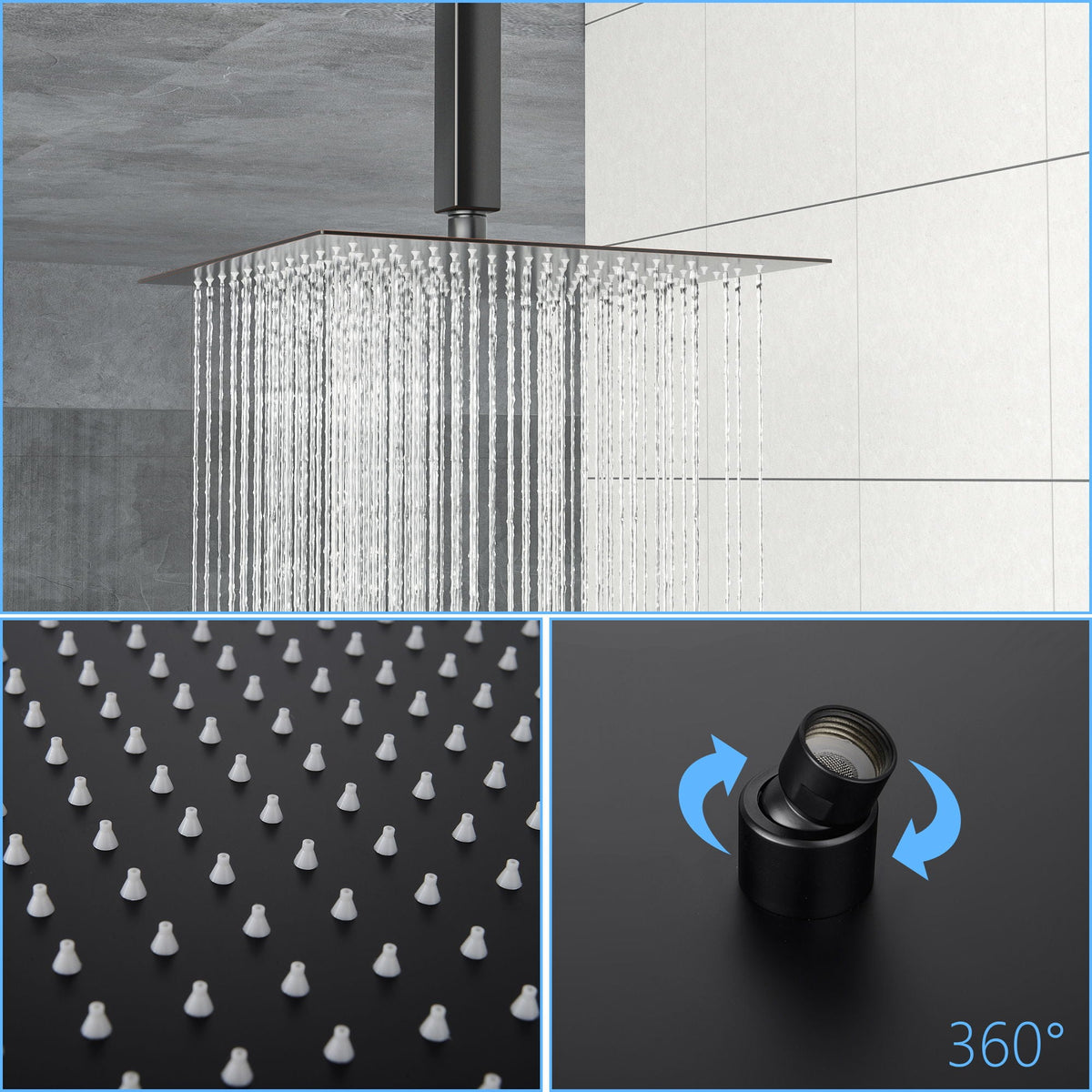 Square 10in rainfall shower head with silicone nozzles in oil-rubbed bronze on Tampa Home & Garden Store