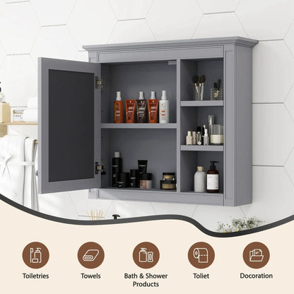 Wall Mounted Cabinet With Mirror and Open Shelves
