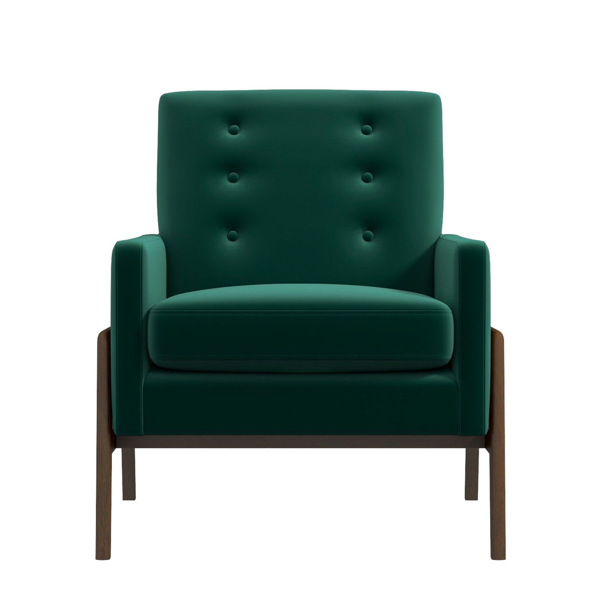 Cole Solid Wood Lounge Chair green tufted back with button tufting and wood legs on Tampa Home & Garden Store