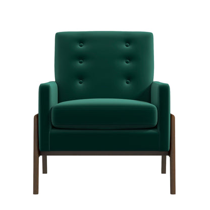 Cole Solid Wood Lounge Chair green tufted back with button tufting and wood legs on Tampa Home & Garden Store