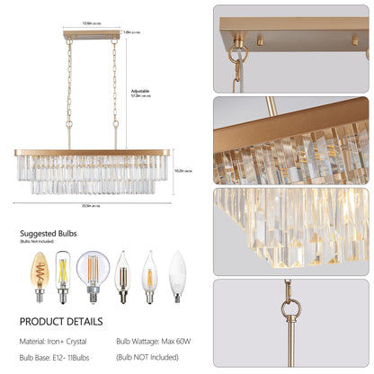 Rectangular crystal chandelier light in gold iron by HouseOfZazla with prisms on Tampa Home & Garden Store
