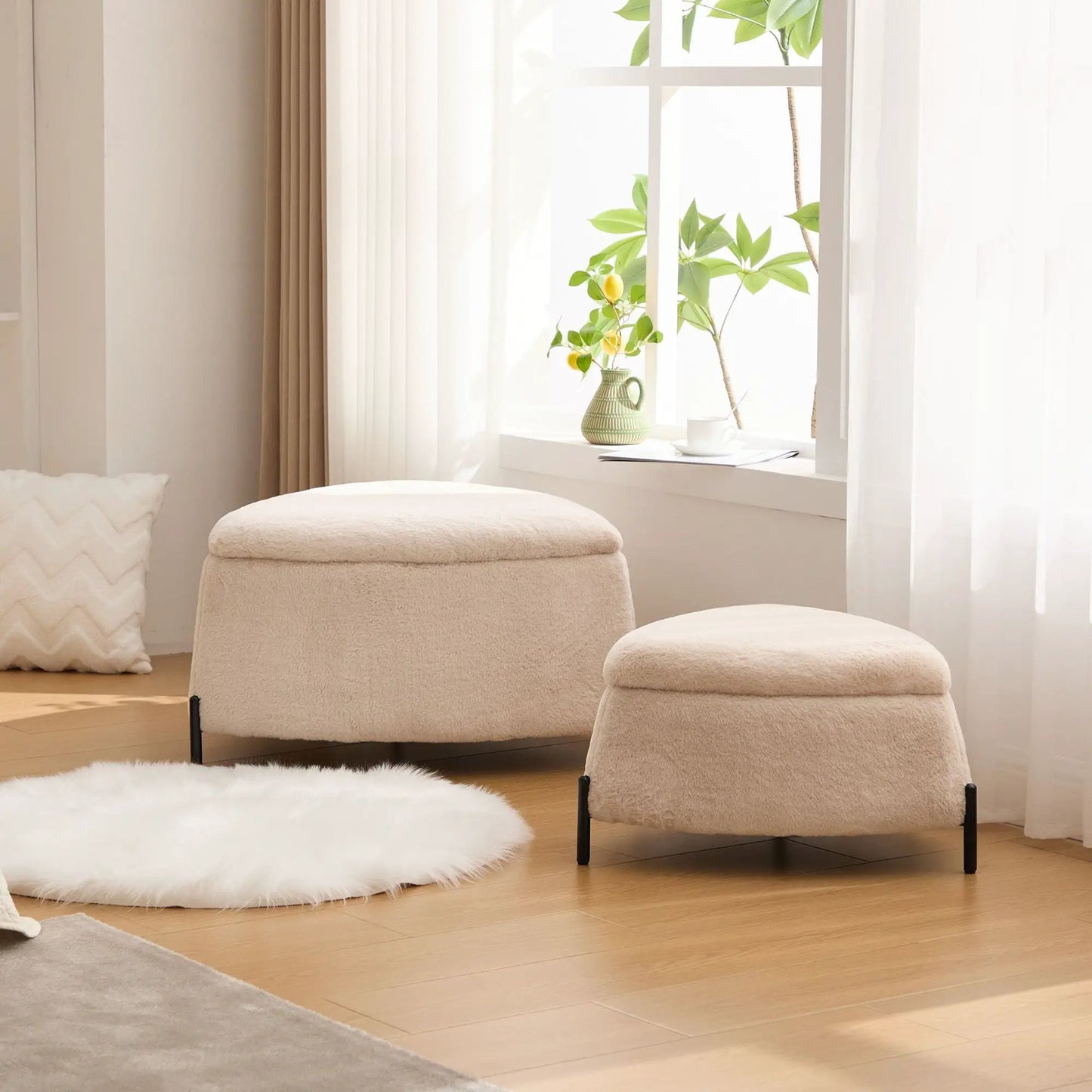 Upholstered Storage Ottoman With Reversible Lid