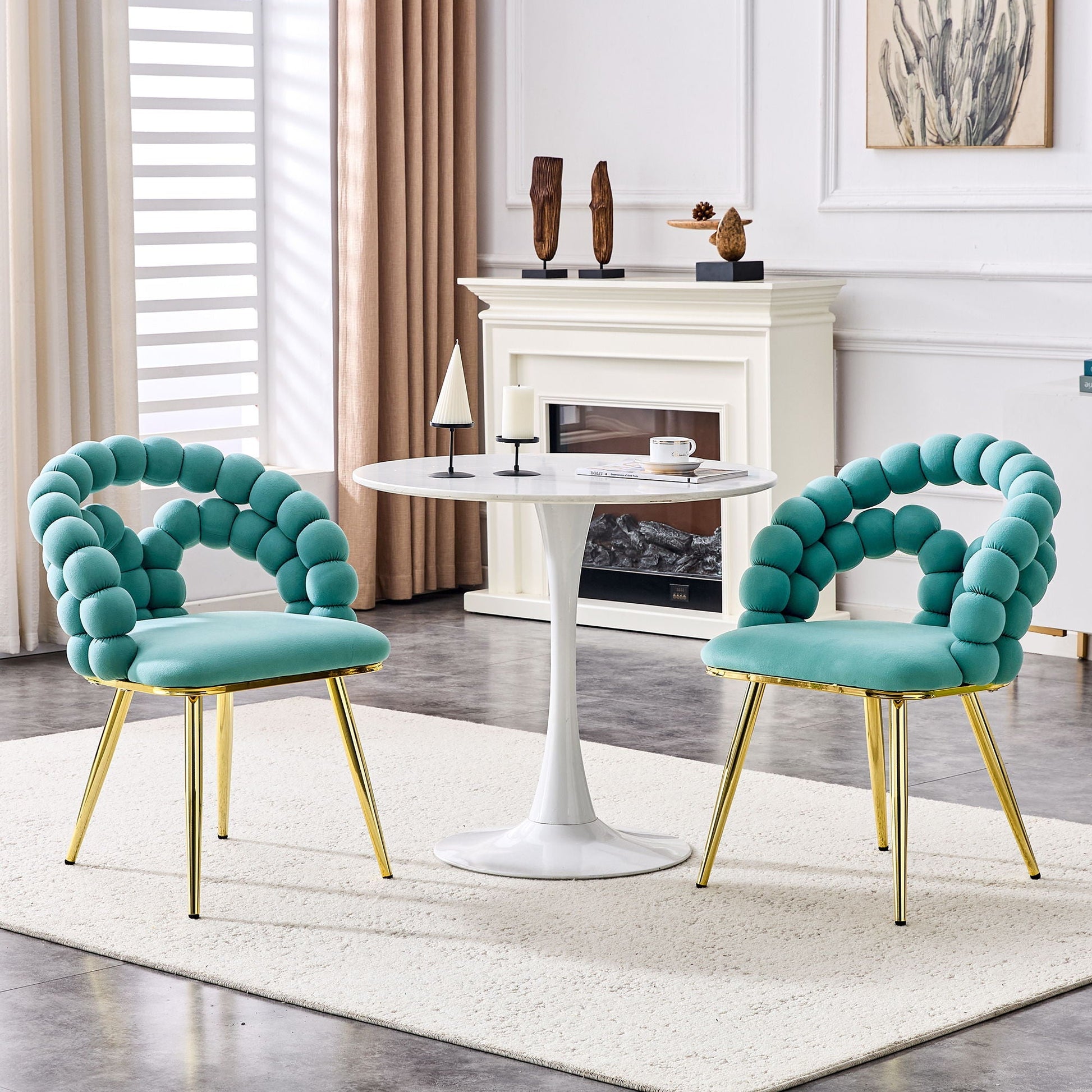 Puffy Bubble Ball Chain Chairs for Dining Room in turquoise with gold legs on Tampa Home & Garden Store
