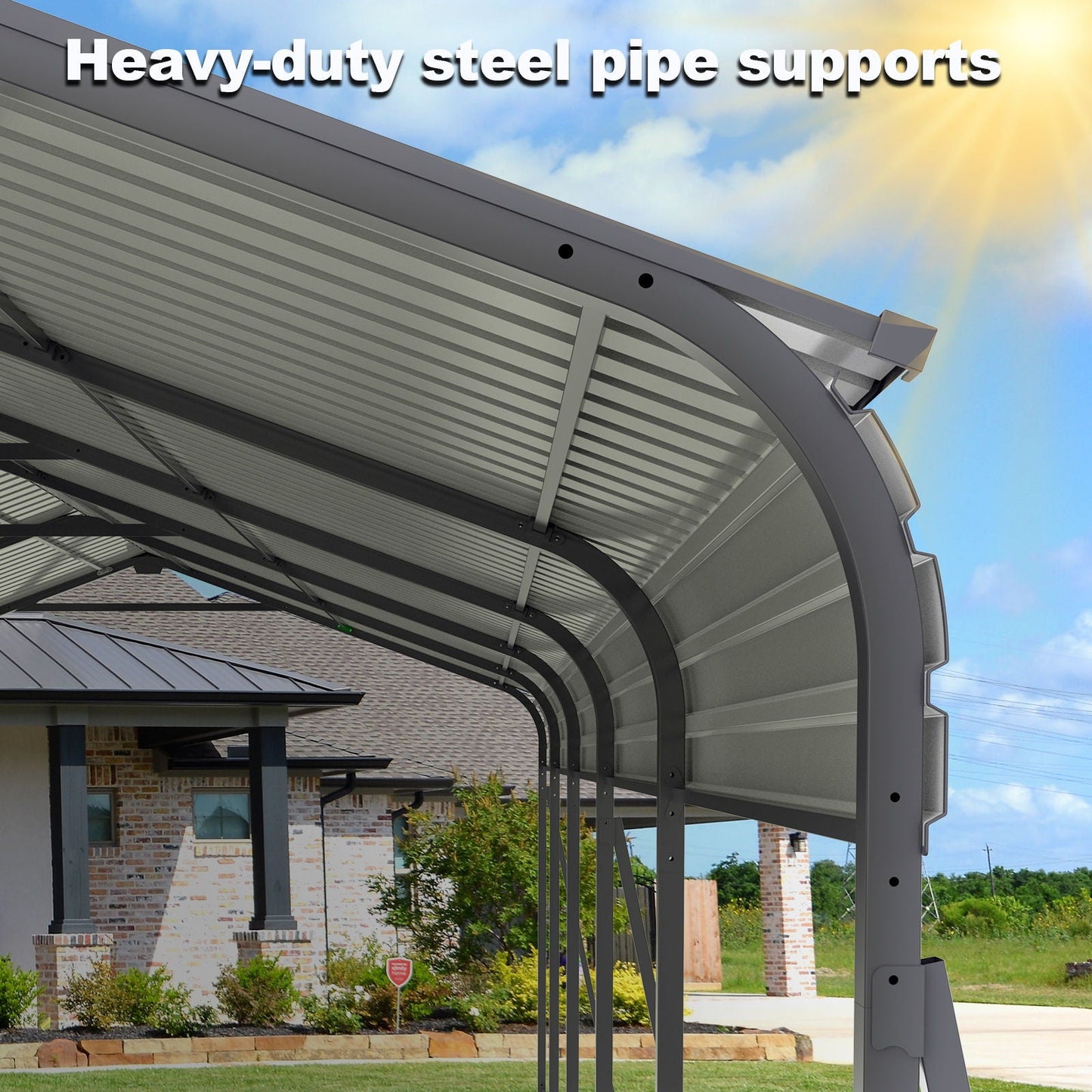 Heavy Duty Galvanized Carport 13x26.5 Ft Gray