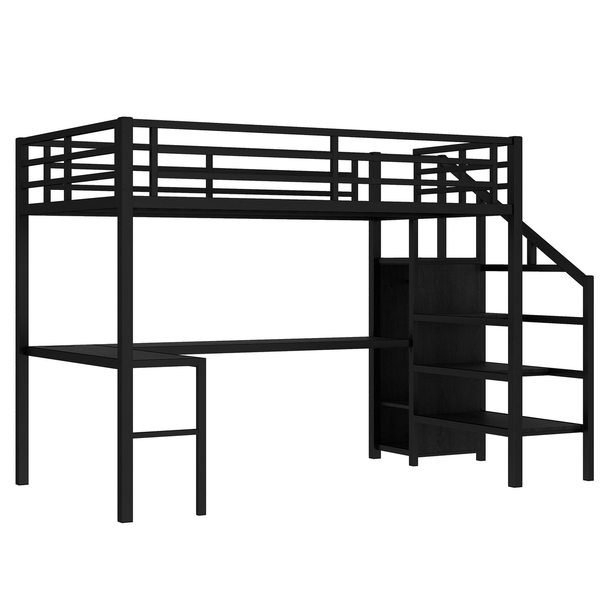 Black metal full-size loft bed with L-shaped desk and USB by HouseOfZazla on Tampa Home & Garden Store