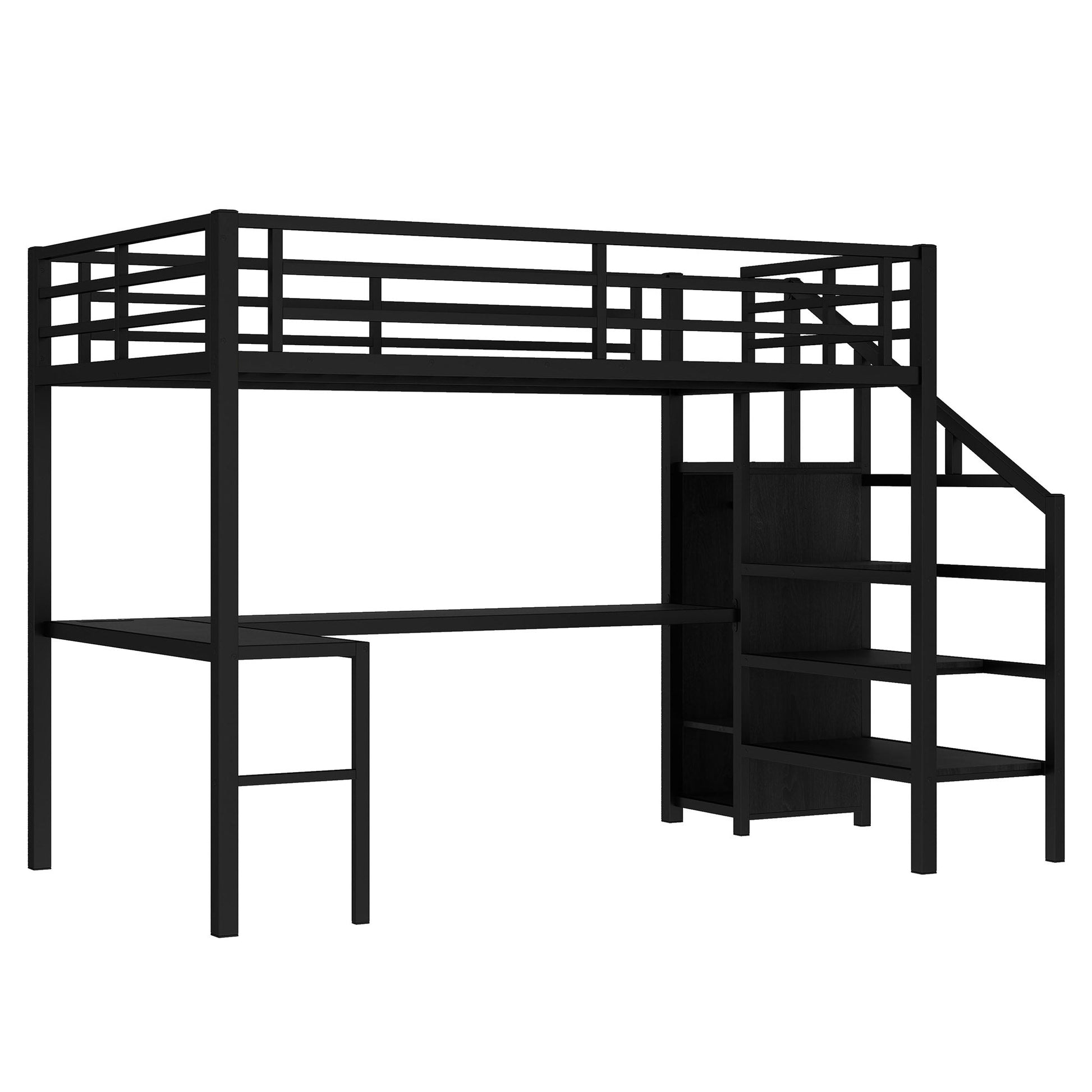 Black metal full-size loft bed with L-shaped desk and USB by HouseOfZazla on Tampa Home & Garden Store