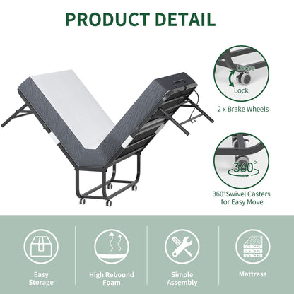 Wide Folding Rollaway Bed and Memory Foam