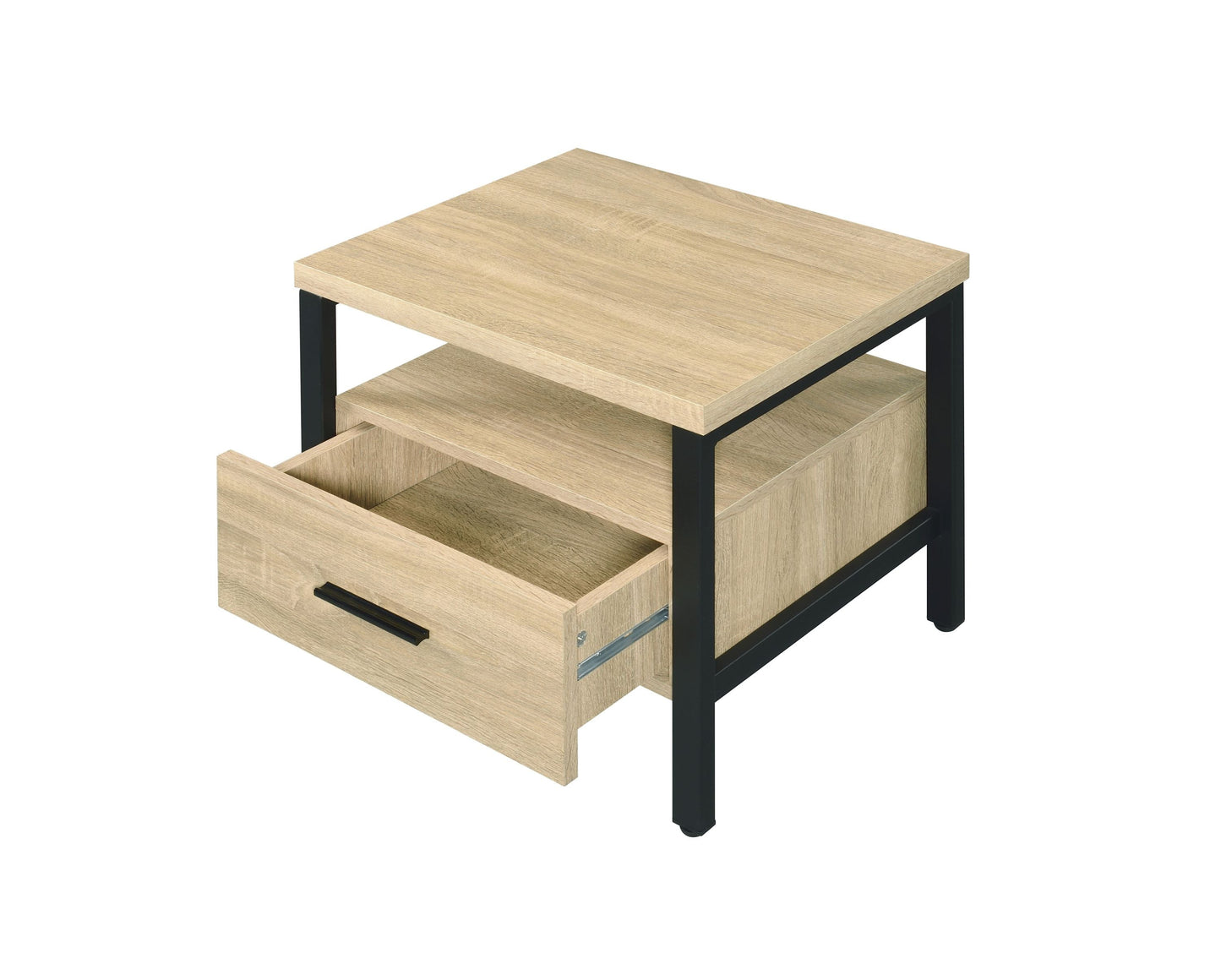 Oak finish nightstand with 1 drawer and 1 shelf, black metal frame, HouseOfZazla on Tampa Home & Garden Store