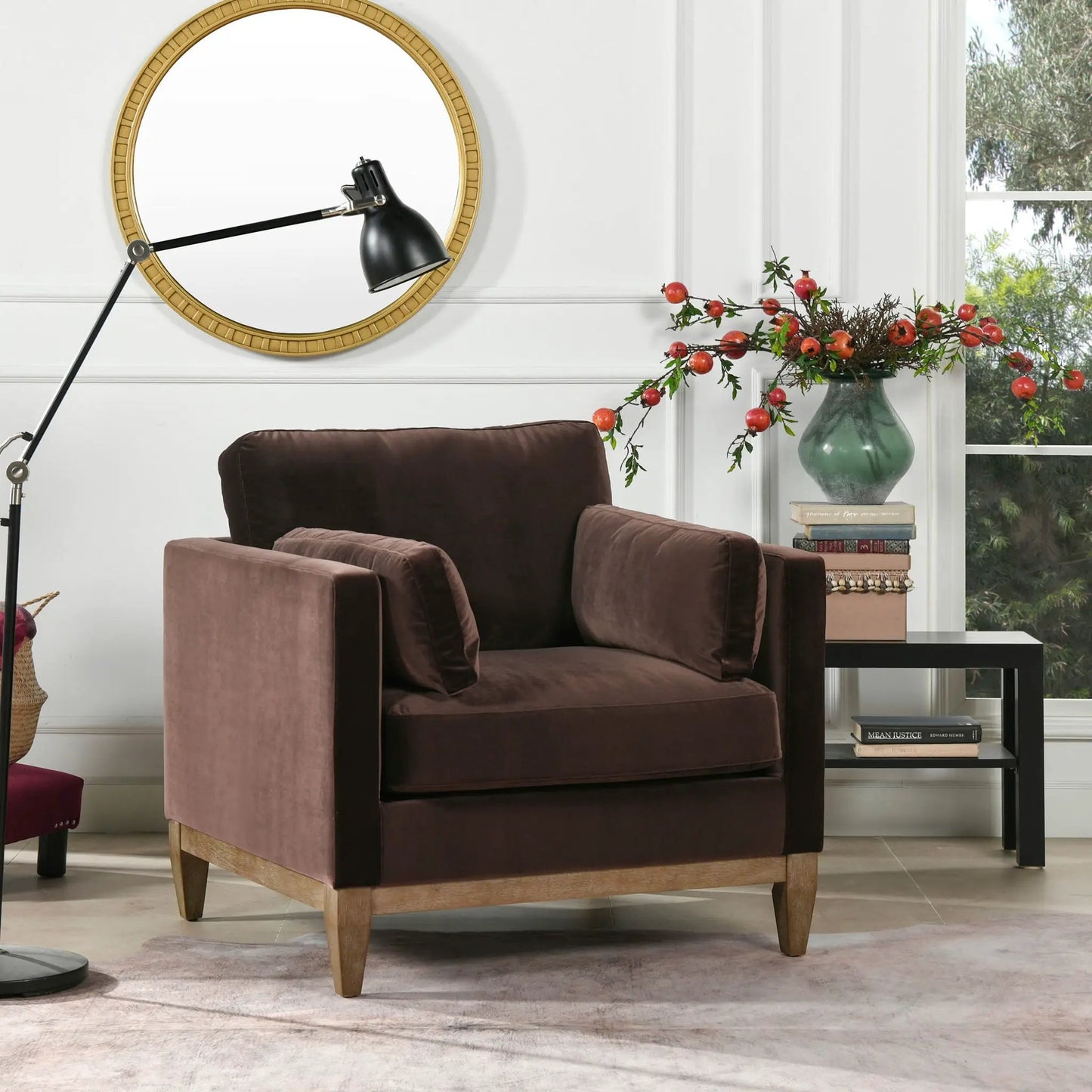 Knox Modern Farmhouse Arm Chair in brown velvet upholstery by Unique Piece Furniture on Tampa Home & Garden Store