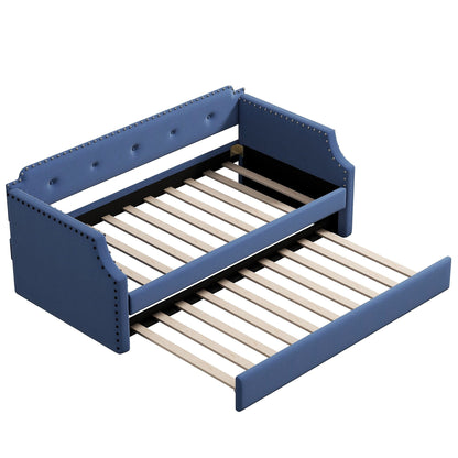 Blue upholstered daybed with nailhead trim and built-in trundle by HouseOfZazla on Tampa Home & Garden Store