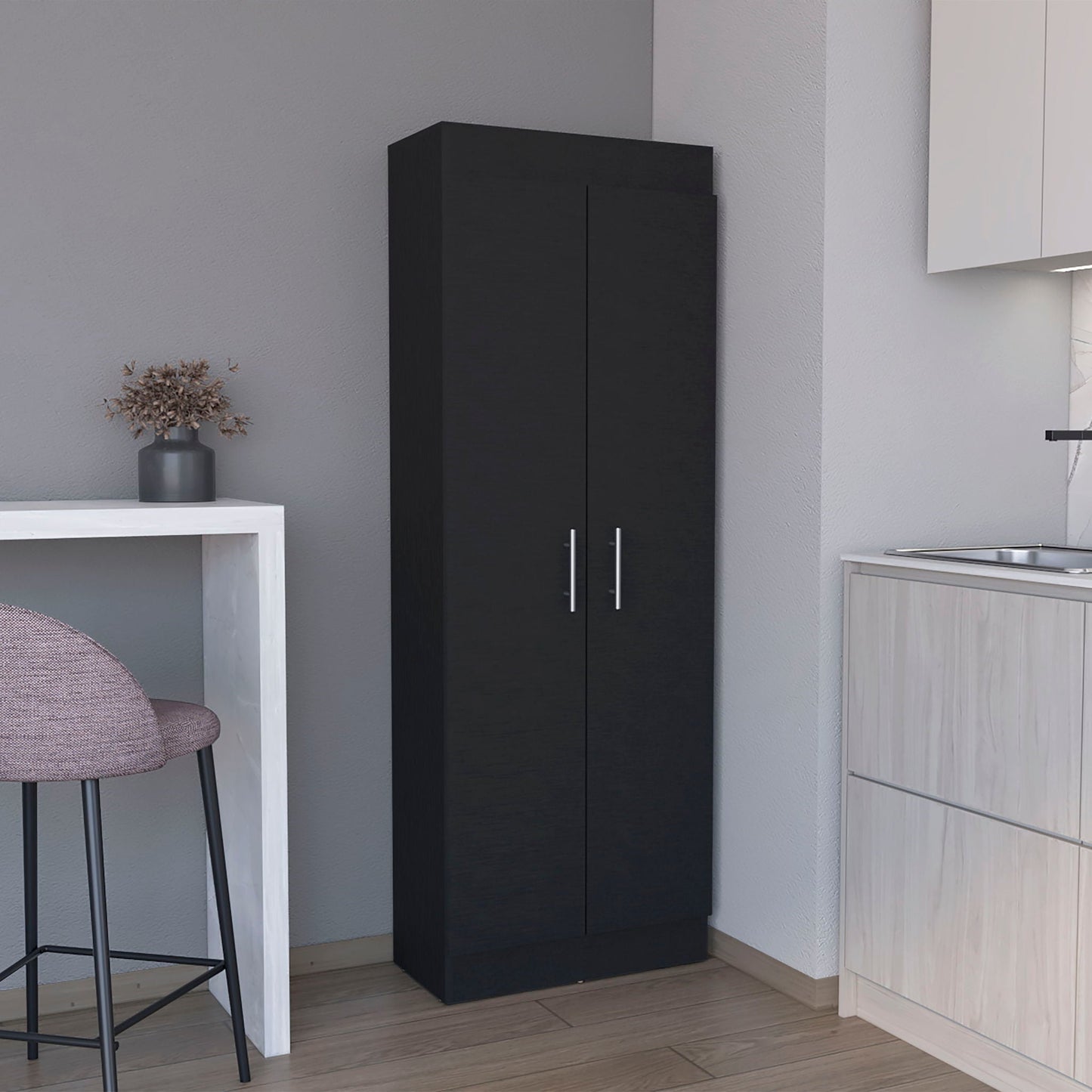 Black Pantry Cabinet With Doors And Shelves