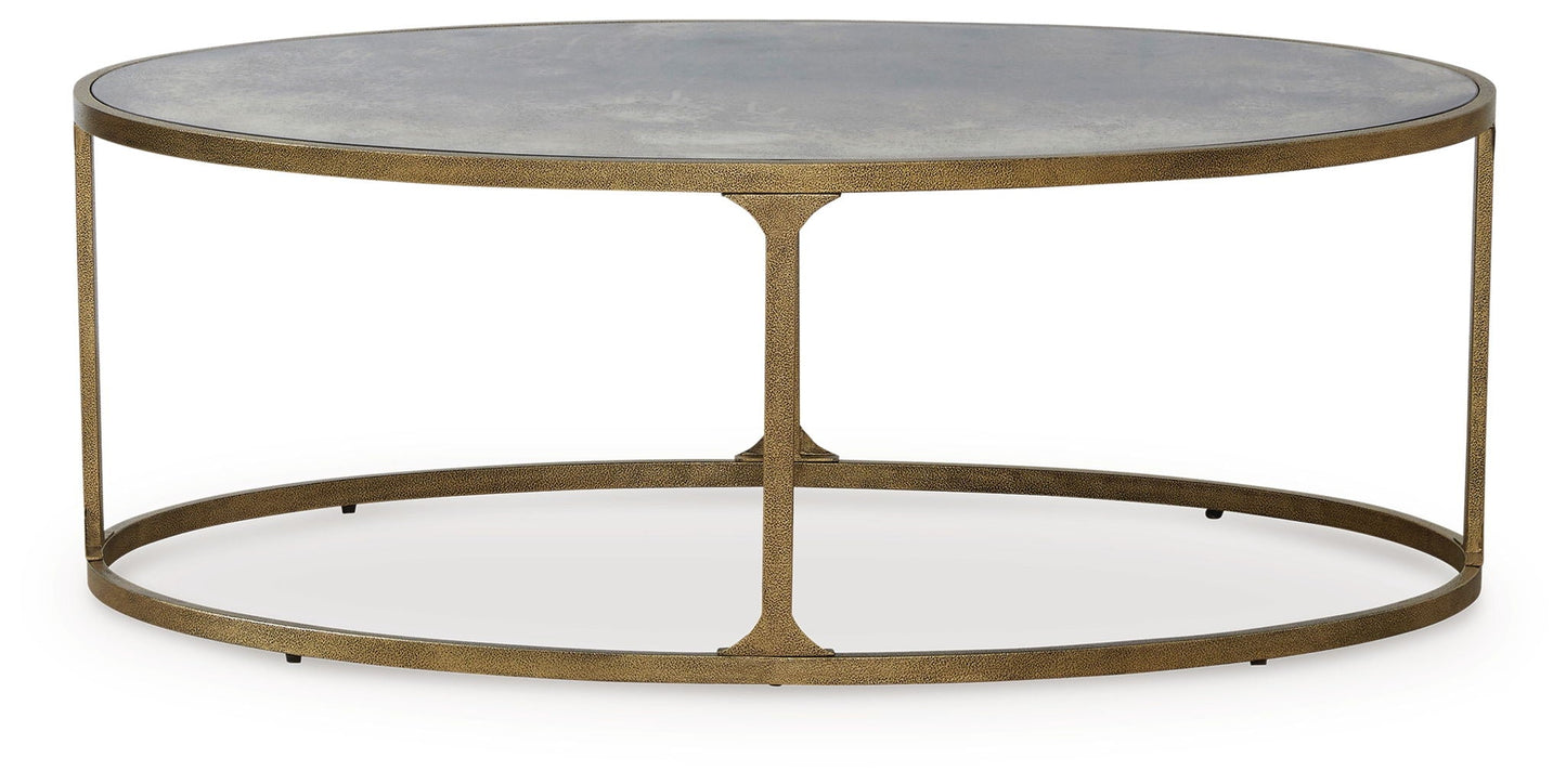 Korajane coffee table round blue-grey top with hammered gold frame by Unique Piece Furniture on Tampa Home & Garden Store