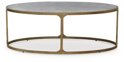 Korajane coffee table round blue-grey top with hammered gold frame by Unique Piece Furniture on Tampa Home & Garden Store