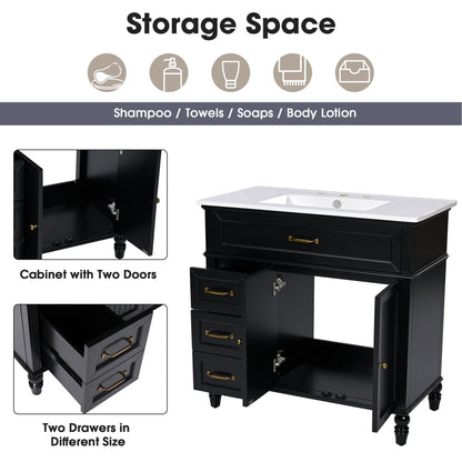 Bathroom vanity with sink and drawers, freestanding solid wood cabinet, black with white top on Tampa Home & Garden Store