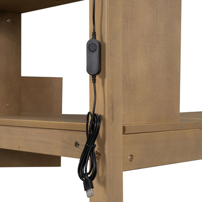 Loft bed post in natural wood finish with black power cord and inline switch on Tampa Home & Garden Store
