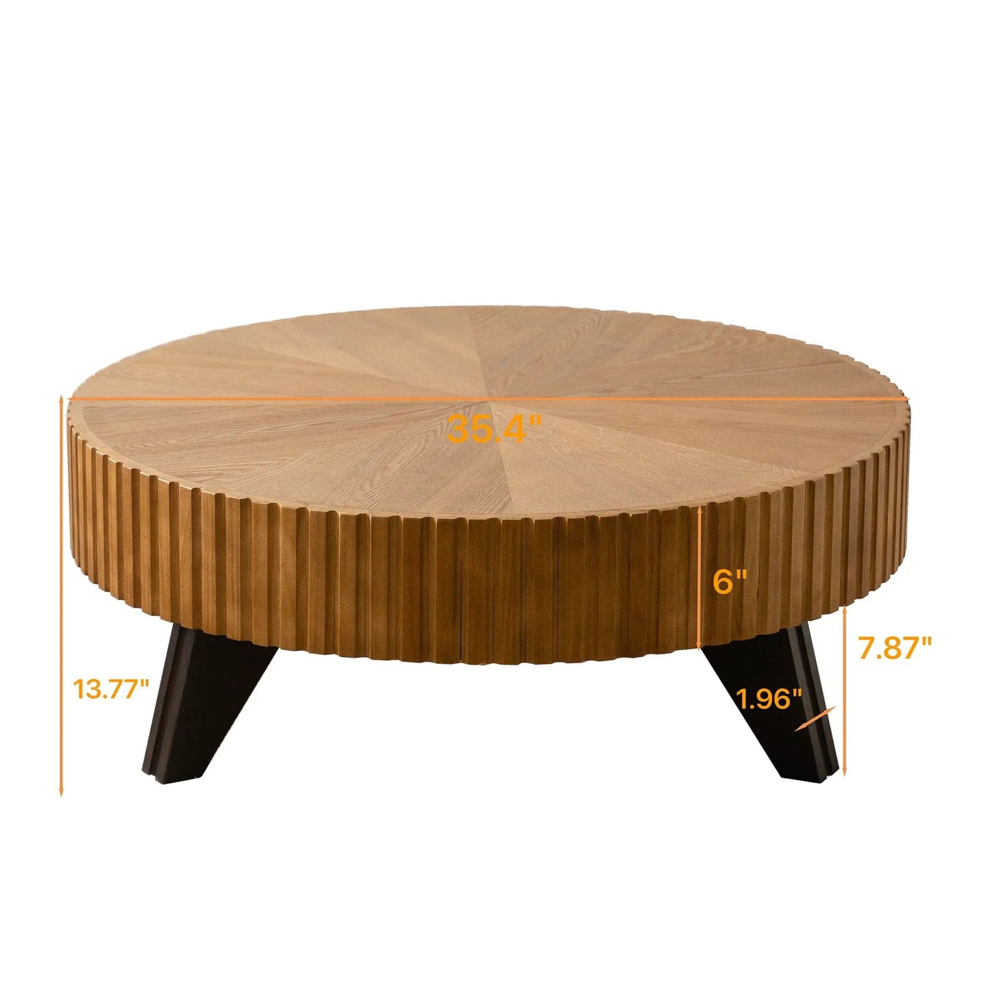 Round Retro Coffee Table with Solid Wood Legs