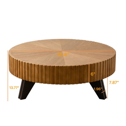 Round Retro Coffee Table with Solid Wood Legs