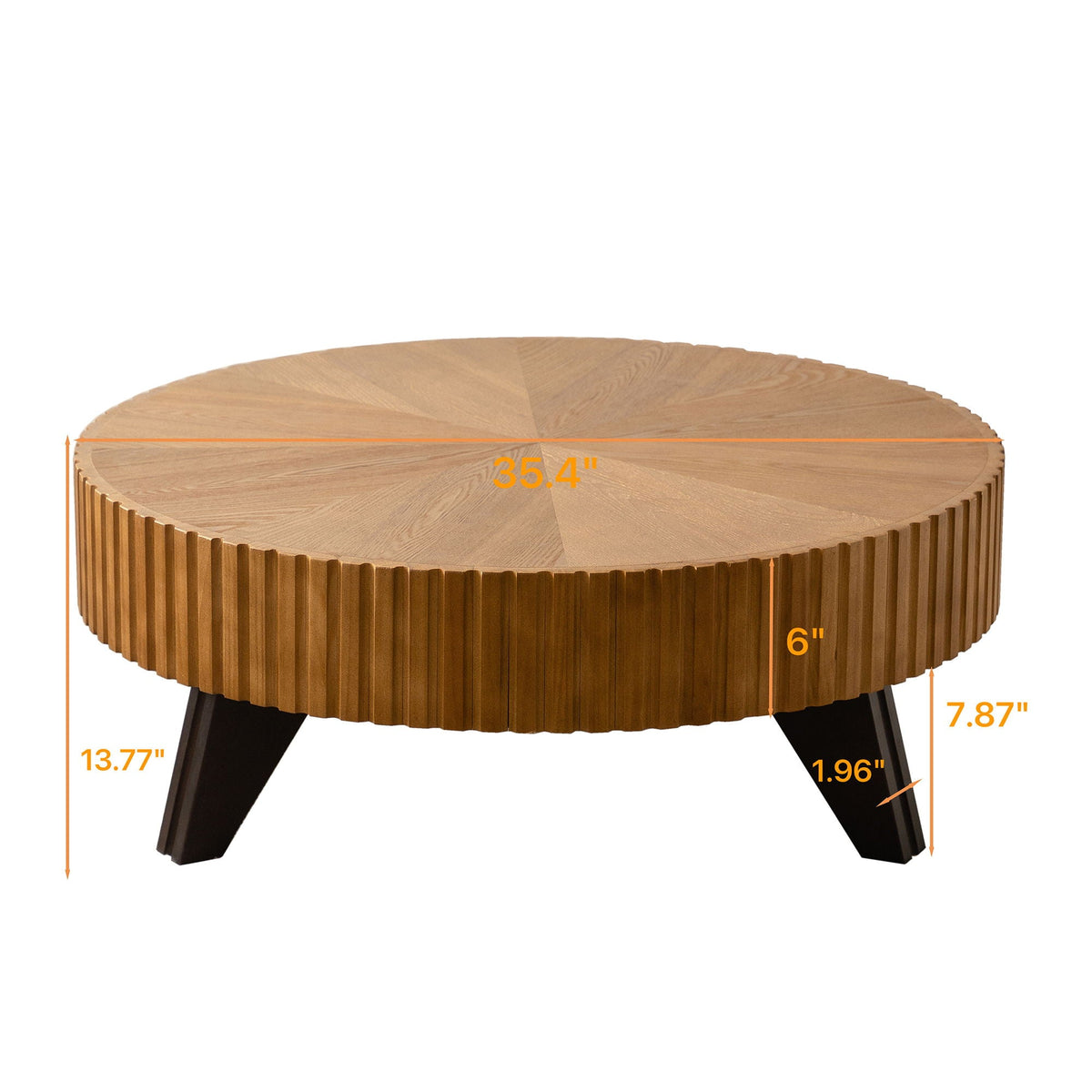 Round retro coffee table with solid wood legs in light oak, ribbed edge, HouseOfZazla on Tampa Home & Garden Store
