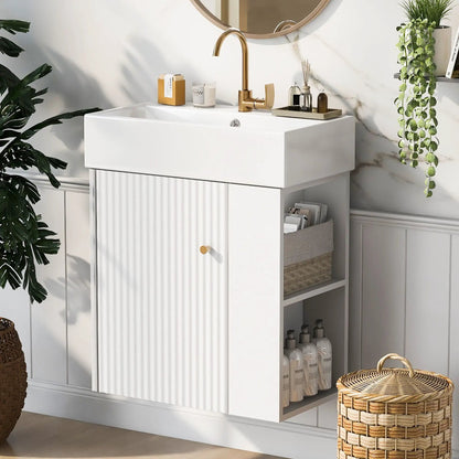 Compact Modern Floating Vanity with Ceramic Basin