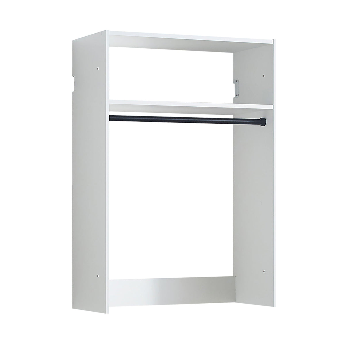 Wall mounted wood closet system frame white with black clothing rod triple wardrobe on Tampa Home & Garden Store
