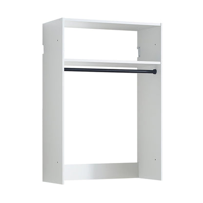 Wall mounted wood closet system frame white with black clothing rod triple wardrobe on Tampa Home & Garden Store