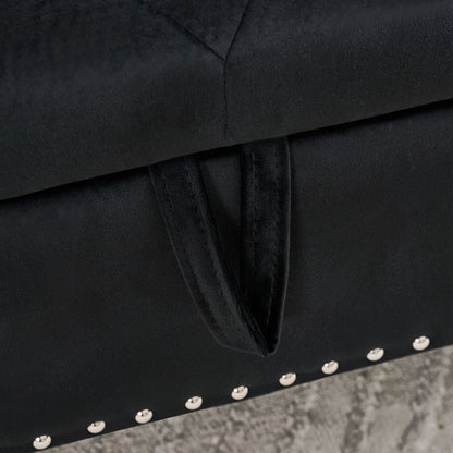 Storage bench black fabric with crystal button tufting and 1 pillow on Tampa Home & Garden Store