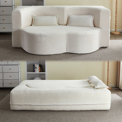 Futon sofa bed Floor Convertible Sleeper with 2 pillows, white ribbed fabric by HouseOfZazla on Tampa Home & Garden Store