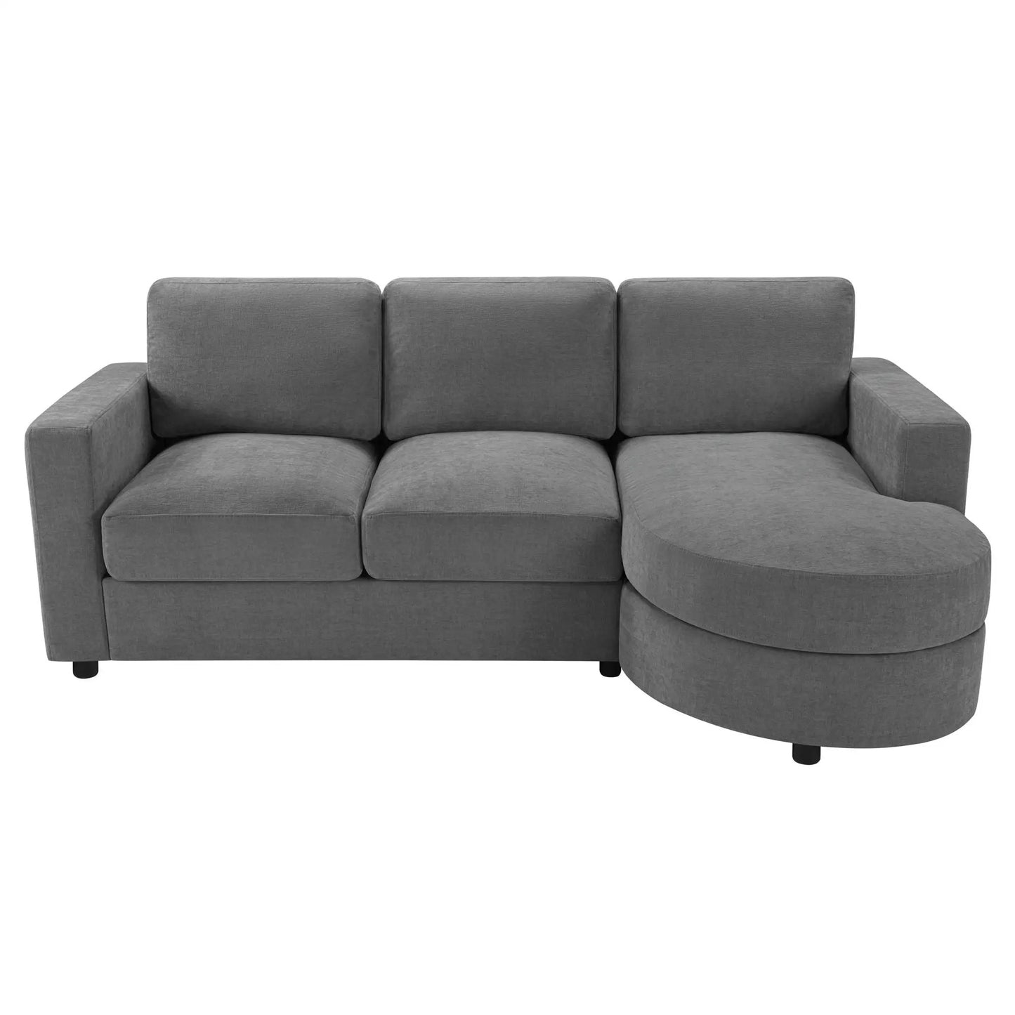 Modern L-shaped sectional sofa with curved chaise in gray fabric on Tampa Home & Garden Store