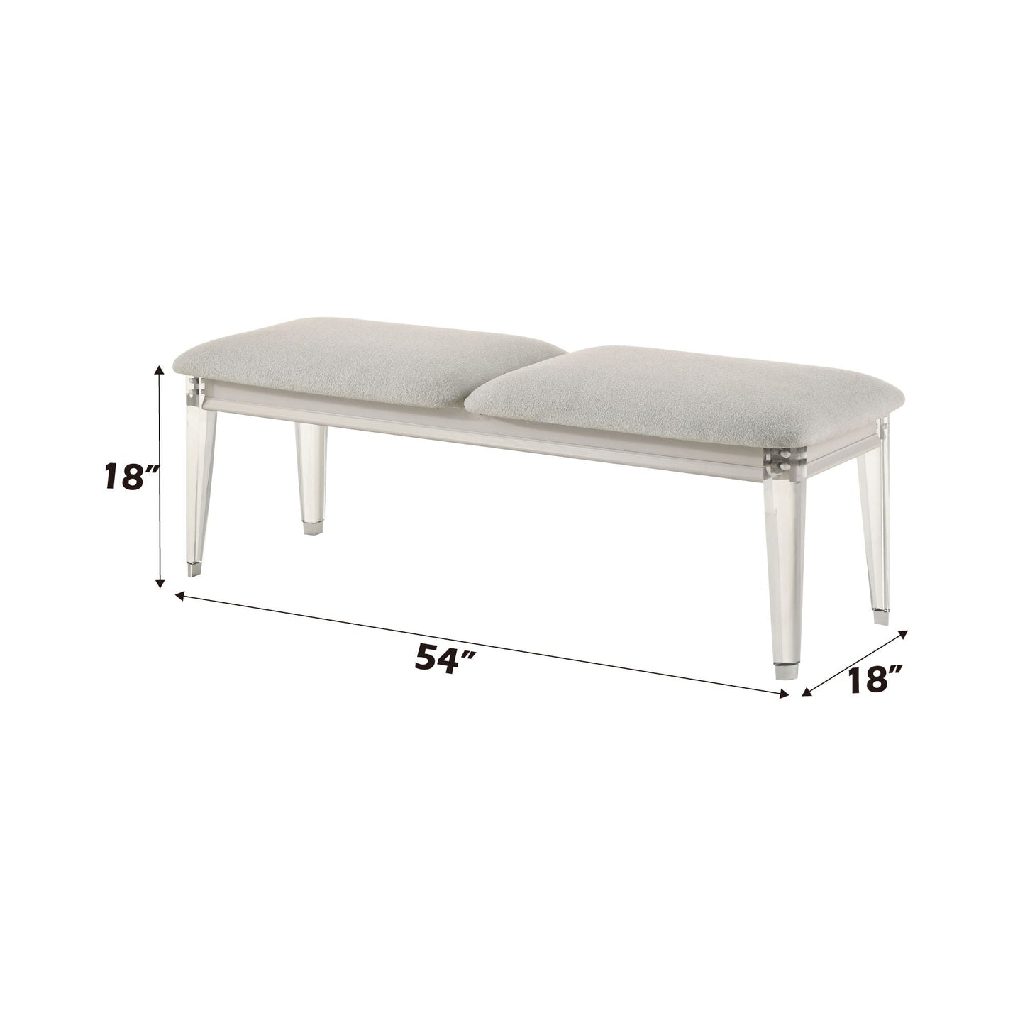 Laveda Boucle Bench light gray/white boucle upholstery with clear acrylic legs by HouseOfZazla on Tampa Home & Garden Store